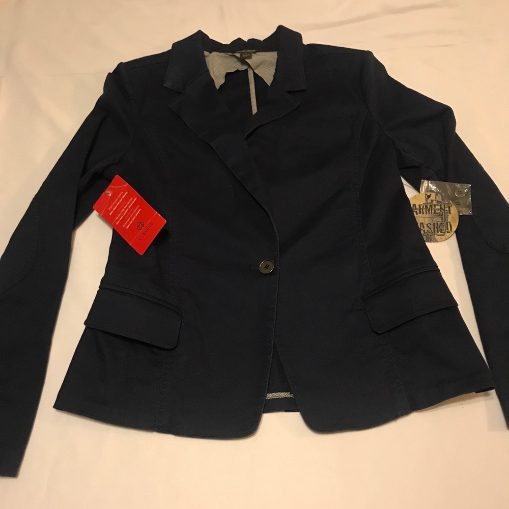Peyton Jensen Navy Blue Harper Blazer Womens Sz S Cotton Blend Elbow Patch